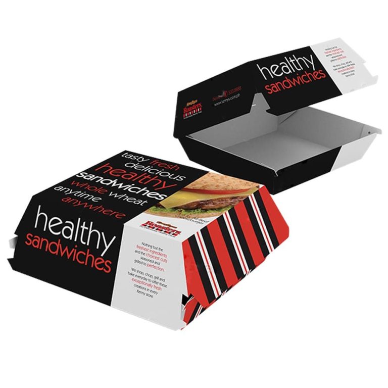 Wholesale Custom Print Disposable Biodegradable Food Grade Paper Fast Food Packaging Hamburger Clamshell Burger Box