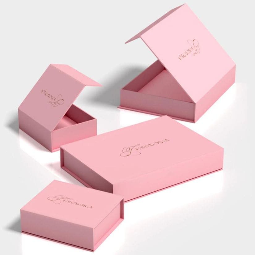 Custom Wholesale pink Folding Packaging Luxury Magnetic Closure Gift Box with Ribbon
