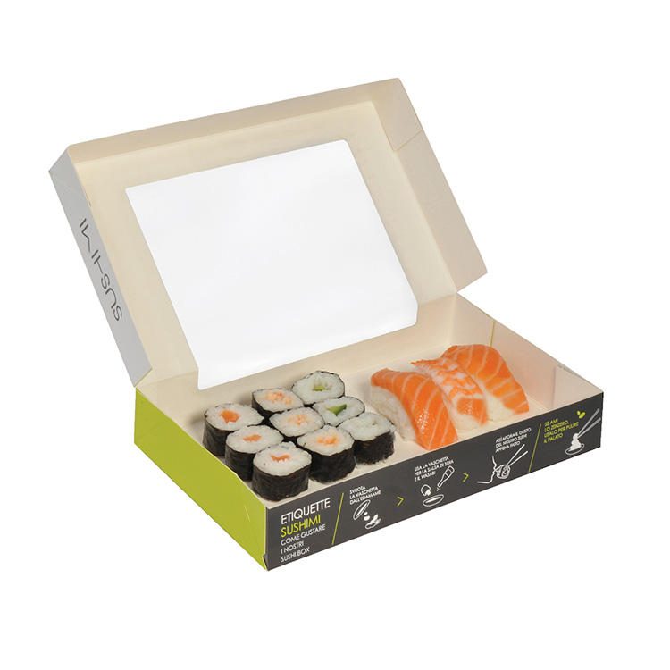 Wholesale Custom Printed Disposable Fast Food Packaging Rectangle Paper Kraft Sushi Go Box with Sponge Liner Y1910905