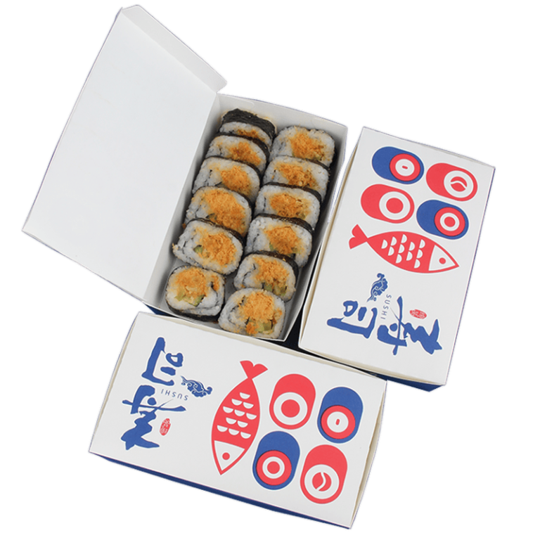 Luxury High Quality Sushi Box Disposable to Go Sushi Container Customized Printing Food Grade White Paper Sushi Box 门帘
