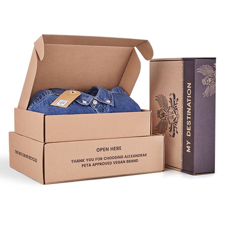 F-Flute Corrugated Kraft Paper Board Postal Clothing Shipping Boxes UV Protected Strong Durable with Embossing Matt Lamination