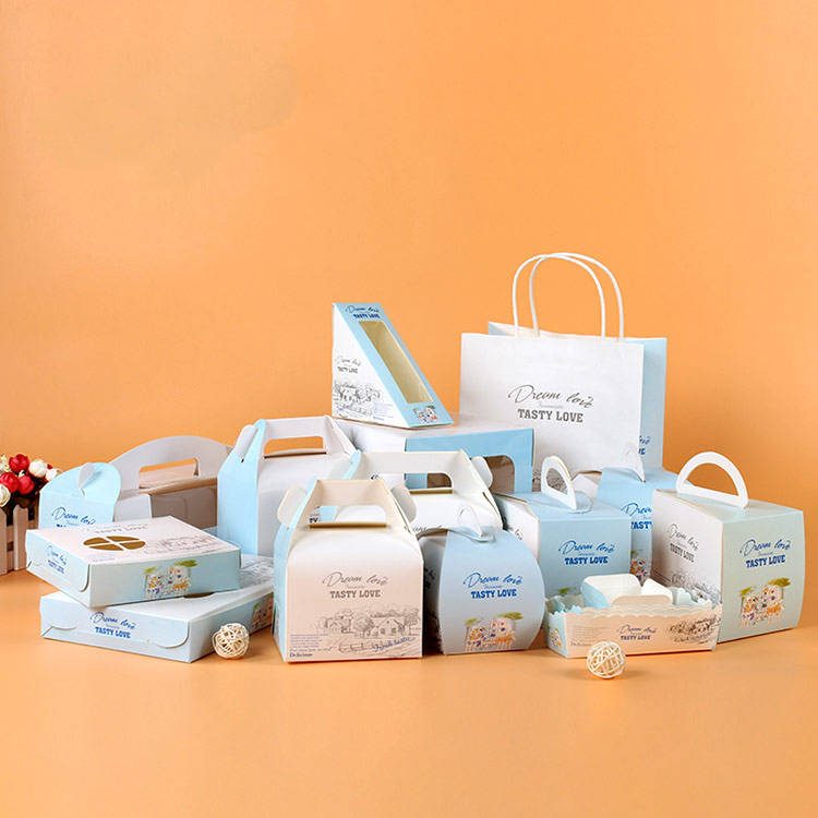 Packaging Cake and Bakery Boxes Custom Printed Food Grade Paper Coated Paper Recyclable 3-5 Days Accept CN;GUA Box with Handle