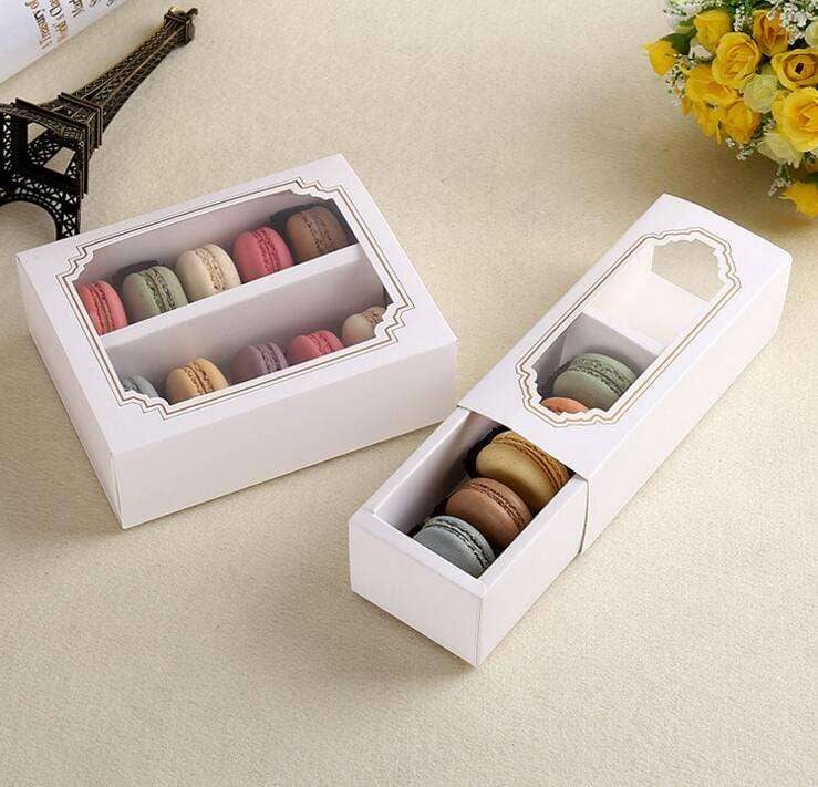 White Macaron Box With Transparent Window Dessert Macarons Pastry Packaging Boxes