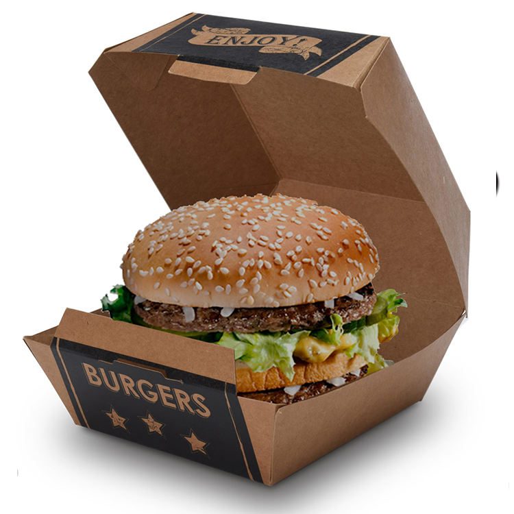 Custom Biodegradable Disposable Takeaway Kraft Paper Hamburger Box Food Grade Burger Packaging Sponge Liner UV Coating for Sushi 门帘
