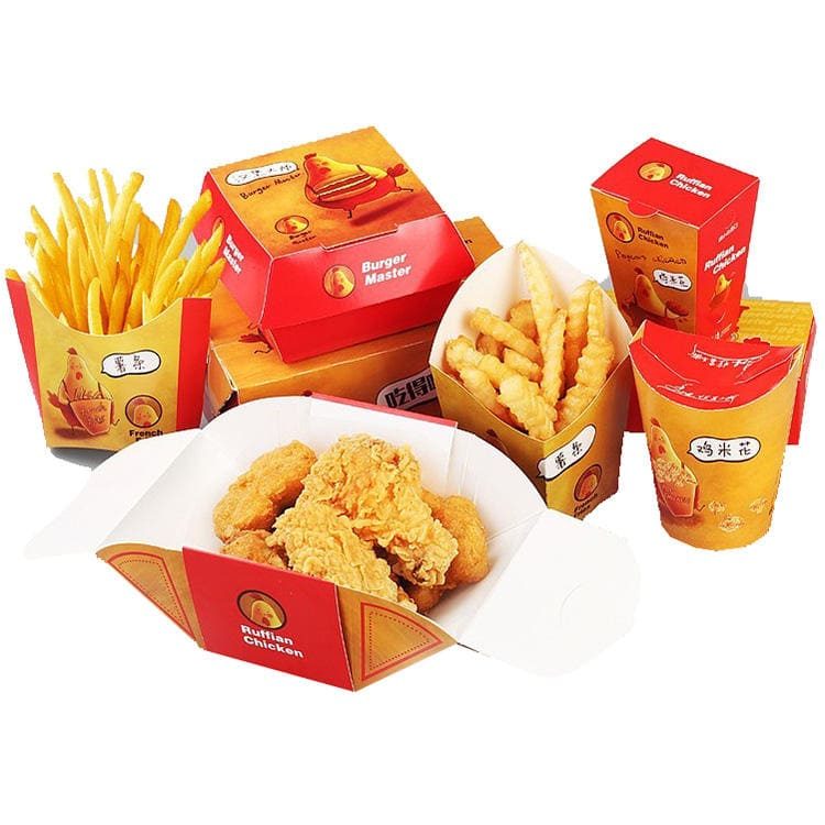 Wholesale Fast Food Take Away Fish Chips Box Custom Printed Takeout Paper Packaging Fried Chicken Box 门帘