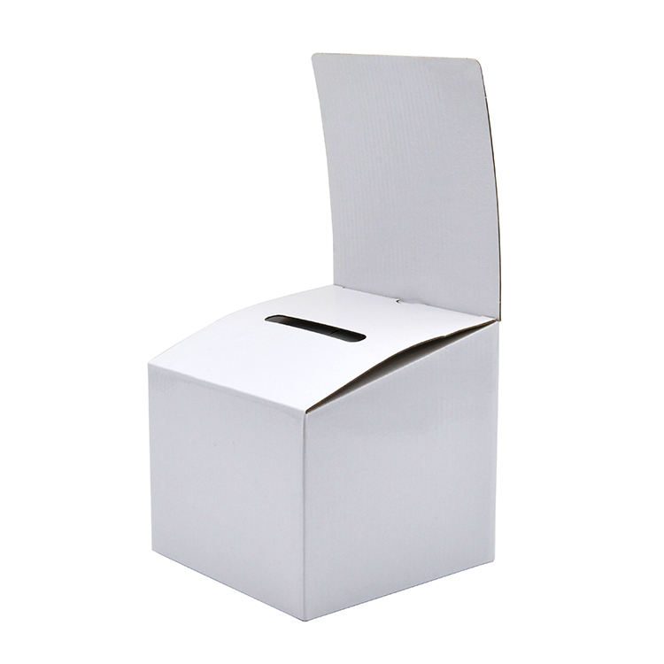 Ballot Box for Suggestions Donations White Glossy Cardboard Boxes With Removable Header in Medium Size 6x6x6 Inches 门帘