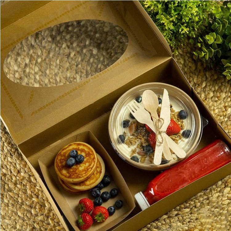 White Cupcake Cake Grazing Boxes Different Sizes Cardboard and Plastic Window Facing Kraft Food Box Baking Food Paper Packaging 门帘