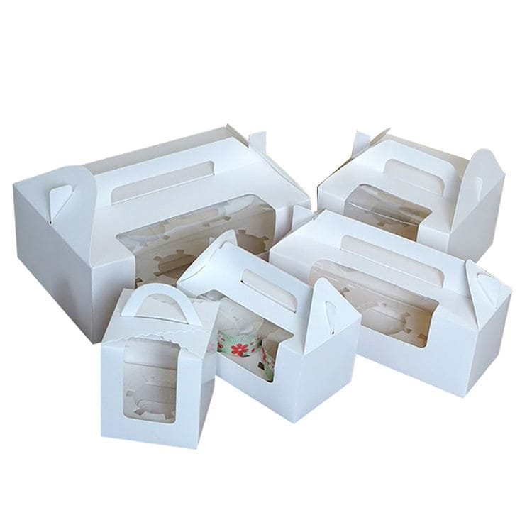 Wholesale Bulk Grade Food Cupcake Gable Box with Handle Made Paperboard Coated Paper Art Paper Eco-Friendly Rigid Folders Boxes