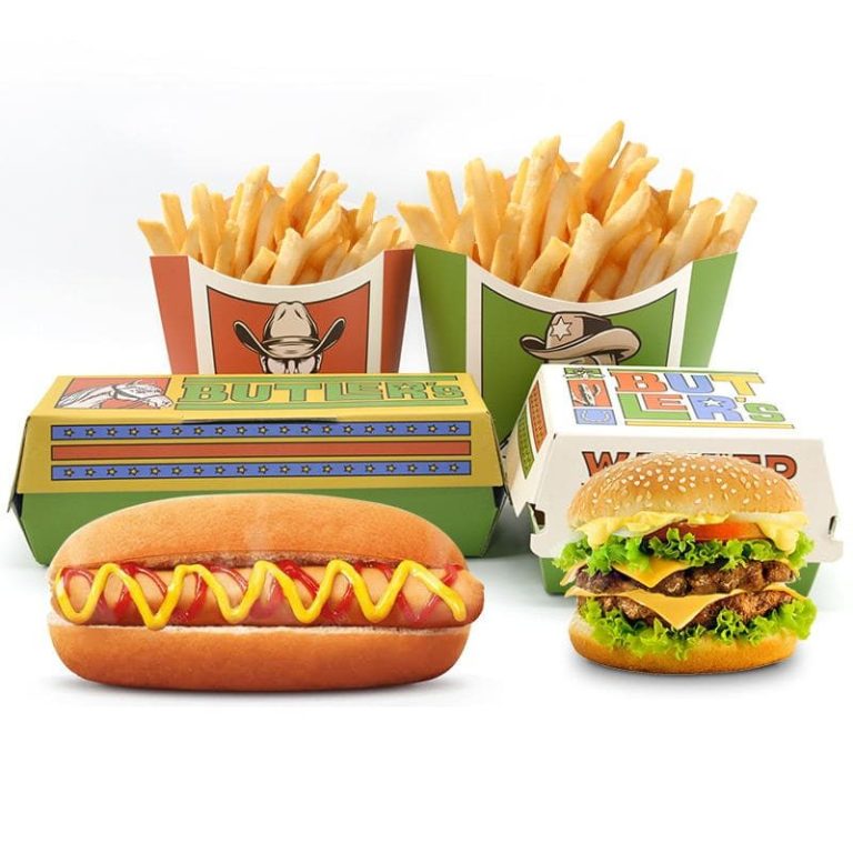 Customized OEM Fast Food Packaging CMYK Printed White Mini Bagasse Burger Box