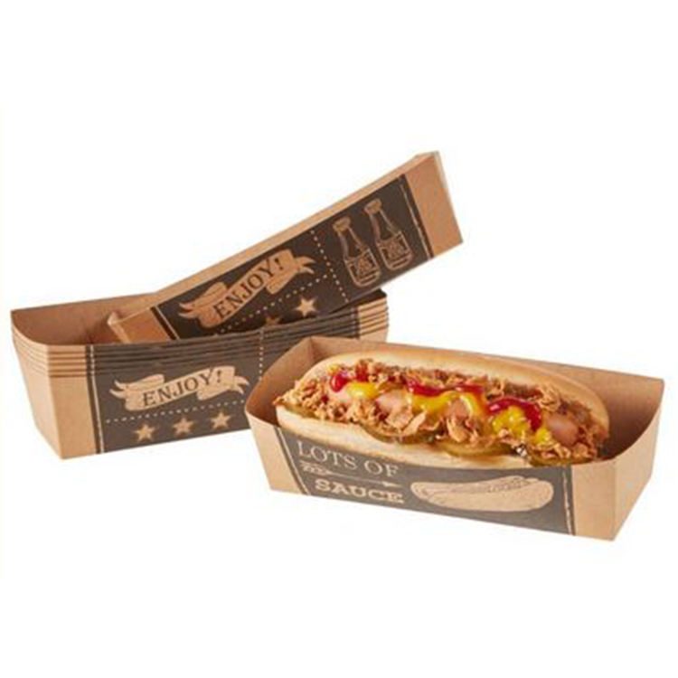 Custom Take Away Hot Dog Wax Coated Paper Tray Cardboard Box