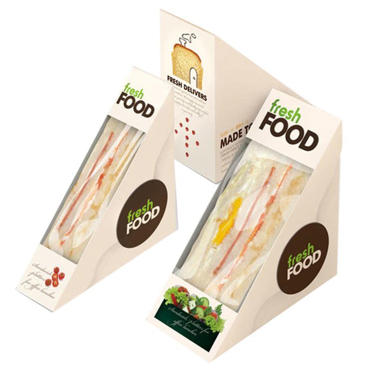 Wholesale Sandwich Packing Kraft White Paper Lunch Box Custom Food Disposable Breakfast Bread Dessert Packaging Sandwich Box