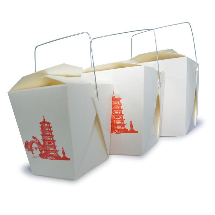 Portable Chinese Restaurant Takeaway Fast Food Boxes Custom Handle Takeout White Kraft Paper Noodle Box