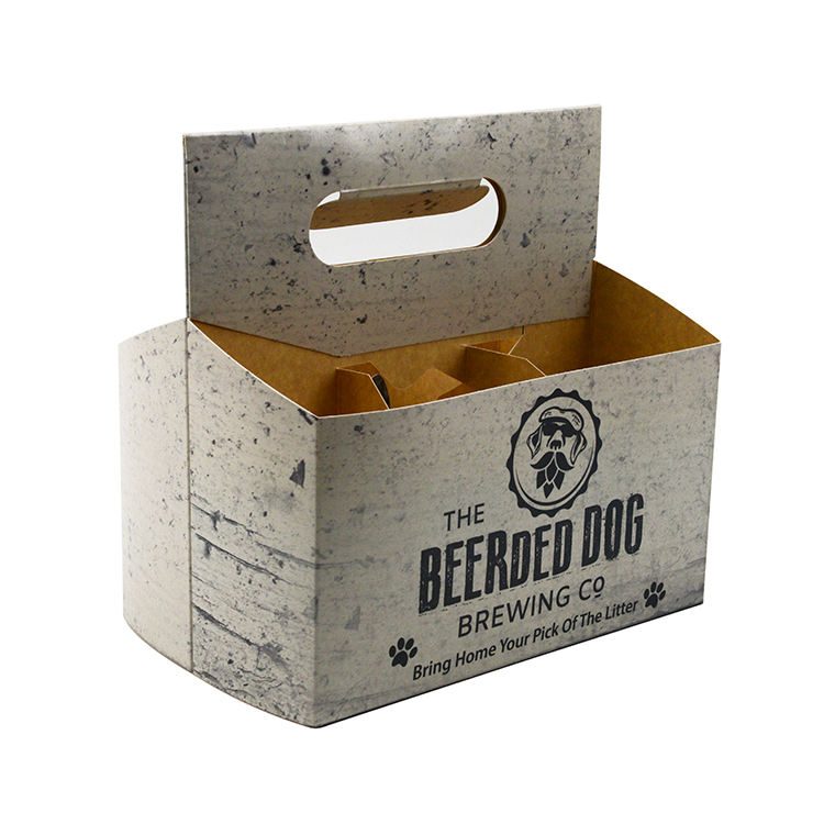 Custom Design Recycled Heavy Duty Beverage Holder Clay Coated Kraft Back 4 6 Pack Bottle Beer Carrier 门帘