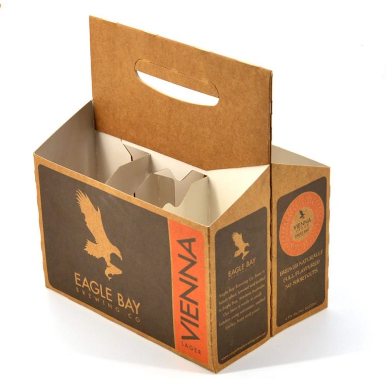 Custom 6-Pack Beer Bottle Carrier Corrugated Cardboard Six Beer Packaging Boxes Sponge Lining Embossed Matt Laminated Folder