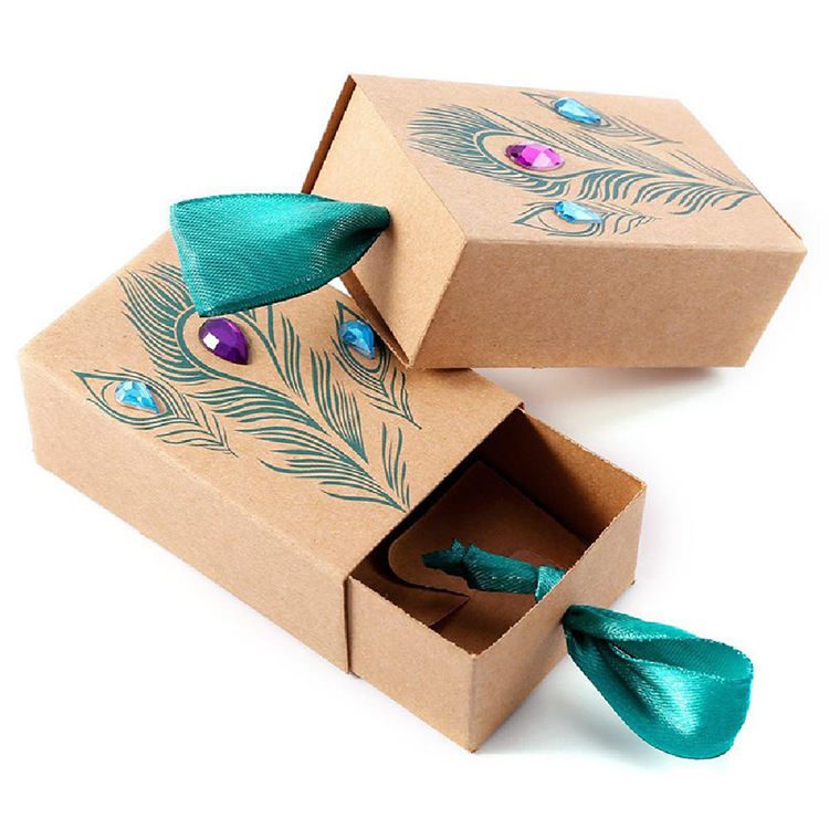 Drawer Design Jewelry Brown Kraft Paper Packaging Gift Box With Ribbon No reviews yet  certified
