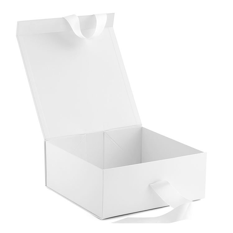 Luxury Matte White Paper Gift Packaging Custom Printed Ribbon Closure Box with UV Advantage Wholesale Embossed Foil Cloth Usage
