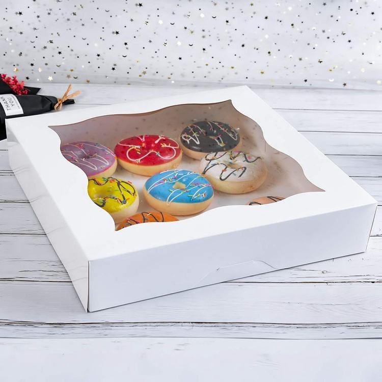Custom Luxury Take Out White Cardboard Food Sushi Donut Pastry Cake Cookie Packaging Boxes With Window 门帘